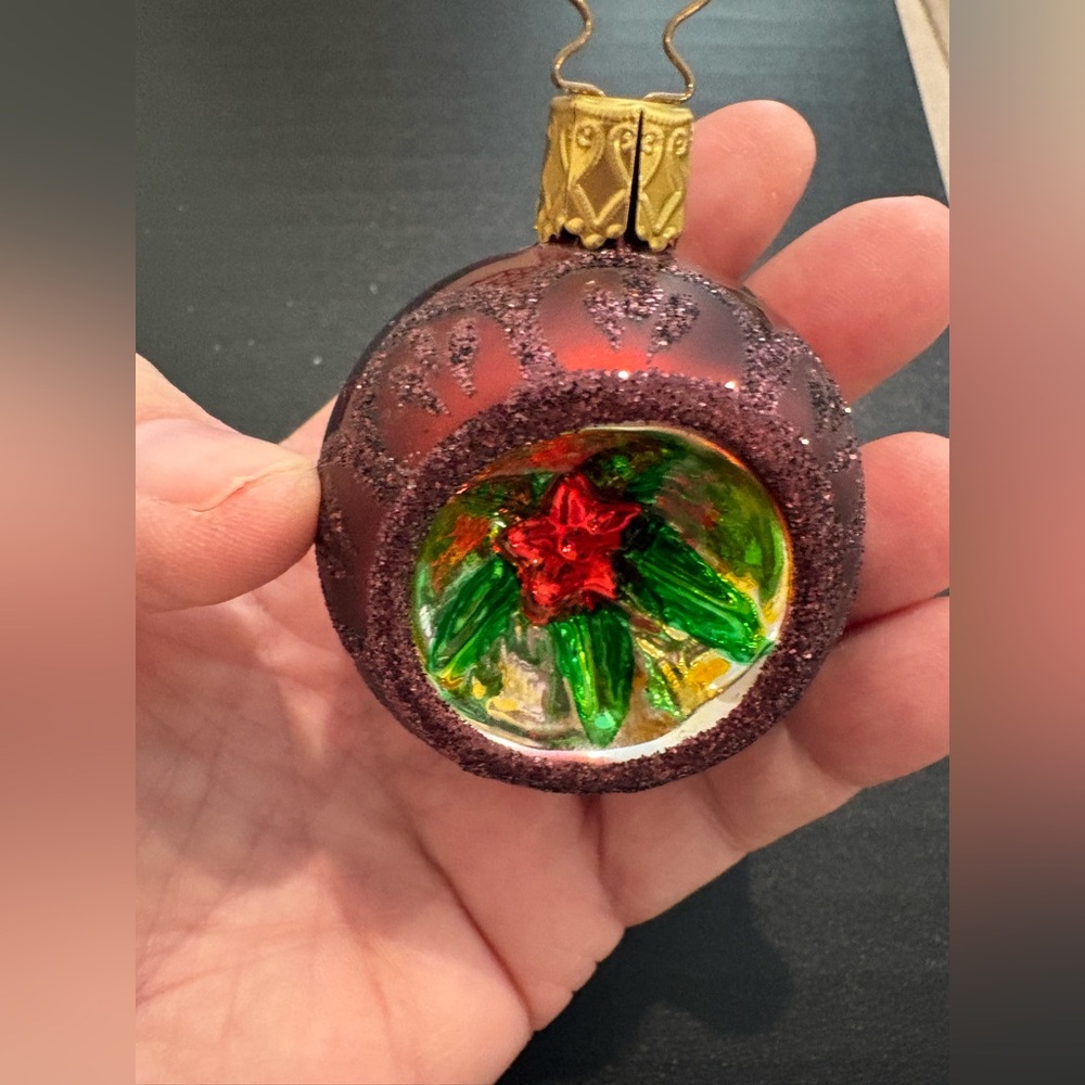 Festive, Reflector Ball Holiday Ornament with Red and Green Accents - Picture 4 of 5